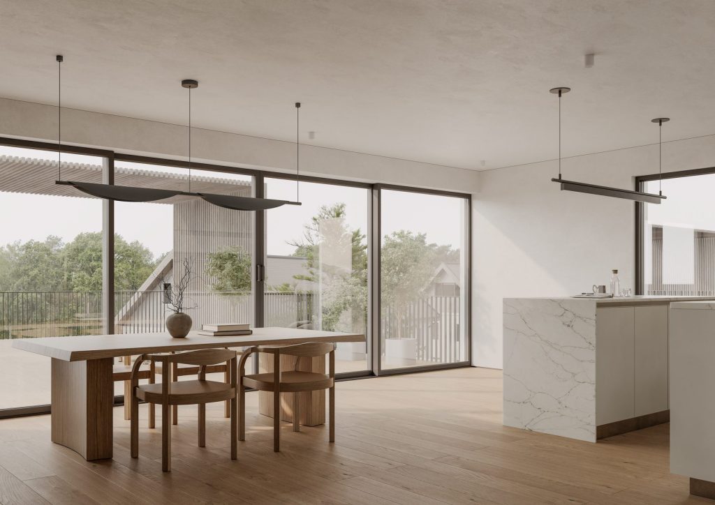 Cuisine moderne ouverte sur parquet